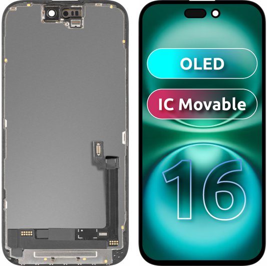 Display sa Touchscreen MP kompatibilan sa Apple iPhone 16, sa Ramom, OLED IC Movable verzija, Crna