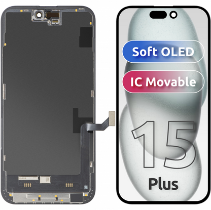 Display sa Touchscreen MP kompatibilan sa Apple iPhone 15 Plus, sa Ramom, Soft OLED FHD IC Movable verzija, Crni