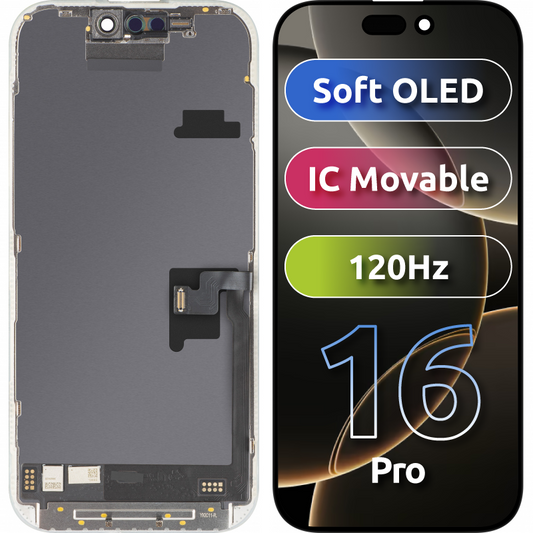 Display sa Touchscreen MP kompatibilan sa Apple iPhone 16 Pro, sa Ramom, Soft OLED FHD 120Hz IC Movable verzija, Crni
