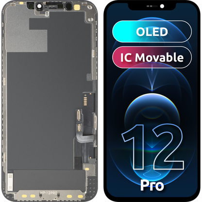 Ekran sa Touchscreen MP kompatibilan sa Apple iPhone 12 / 12 Pro, sa Ramom, Verzija OLED FHD IC Movable, Crna