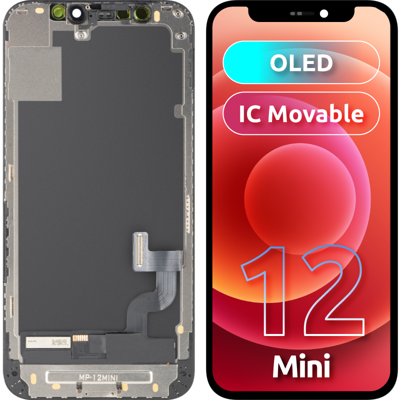 Ekran sa Touchscreen MP kompatibilan sa Apple iPhone 12 mini, sa Ramom, Verzija OLED FHD IC Movable, Crna
