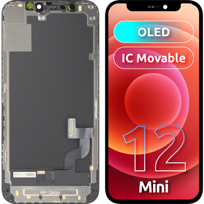 Ekran sa Touchscreen MP kompatibilan sa Apple iPhone 12 mini, sa Ramom, Verzija OLED FHD IC Movable, Crna