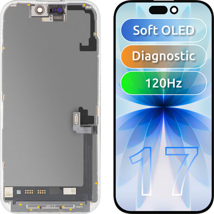 Ekran sa Touchscreen MP kompatibilan sa Apple iPhone 17, sa Ramom, Verzija Soft OLED FHD 120Hz Dijagnostika, Crna