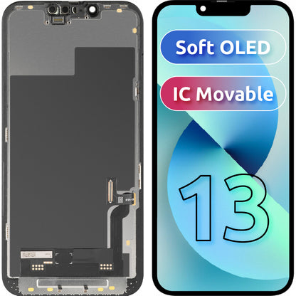 Display sa Touchscreen MP kompatibilan sa Apple iPhone 13, sa Ramom, Soft OLED IC Movable FHD verzija, Crni