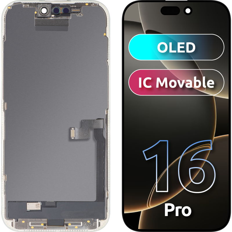 Display sa Touchscreen MP kompatibilan sa Apple iPhone 16 Pro, sa Ramom, OLED FHD IC Movable verzija, Crni
