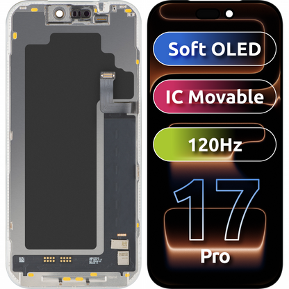 Ekran sa Touchscreen MP kompatibilan sa Apple iPhone 17 Pro, sa Ramom, Verzija Soft OLED FHD 120Hz IC Movable, Crna