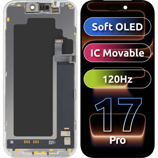 Ekran sa Touchscreen MP kompatibilan sa Apple iPhone 17 Pro, sa Ramom, Verzija Soft OLED FHD 120Hz IC Movable, Crna