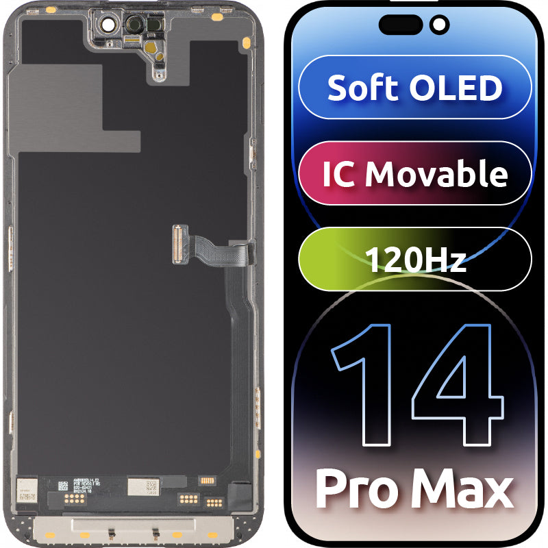 Display sa Touchscreen MP kompatibilan sa Apple iPhone 14 Pro Max, sa Ramom, Soft OLED IC Movable verzija 120Hz FHD, Crni