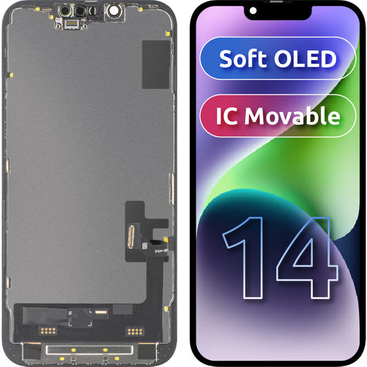 Display sa Touchscreen MP kompatibilan sa Apple iPhone 14, sa Ramom, Soft OLED IC Movable FHD verzija, Crni