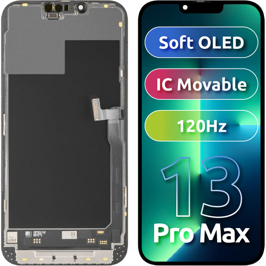 Ekran sa Touchscreen MP kompatibilan sa Apple iPhone 13 Pro Max, sa Ramom, Soft OLED IC Movable 120Hz FHD verzija, Crni