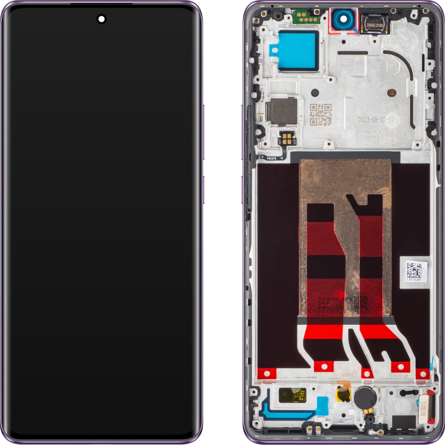 Zaslon s dodirnim ekranom Oppo Reno10 Pro, s okvirom, Ljubičasta (sjajna), Servisni paket 621029000058