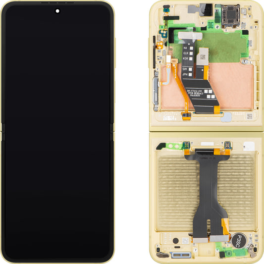 Display sa ekranom osetljivim na dodir Samsung Galaxy Z Flip6 F741, sa ramom, unutrašnji deo, žuta boja, servisni paket GH82-35014B