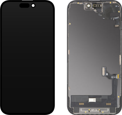 Ekran sa Touchscreen-om i Senzorom Blizine MP kompatibilan sa Apple iPhone 15, sa Ramom, Verzija Soft OLED FHD Dijagnostika, Crna