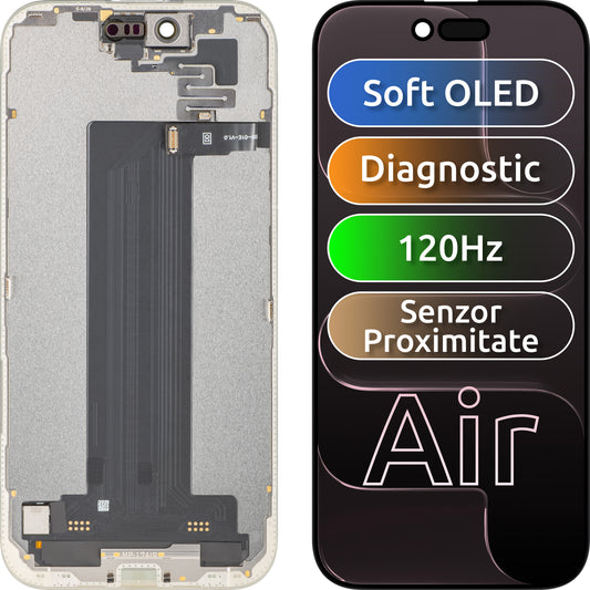 Ekran sa Touchscreen-om i Senzorom Blizine Svetlosti MP kompatibilan sa Apple iPhone 17 Air, sa Ramom, Verzija Soft OLED FHD 120Hz Dijagnostika, Crna