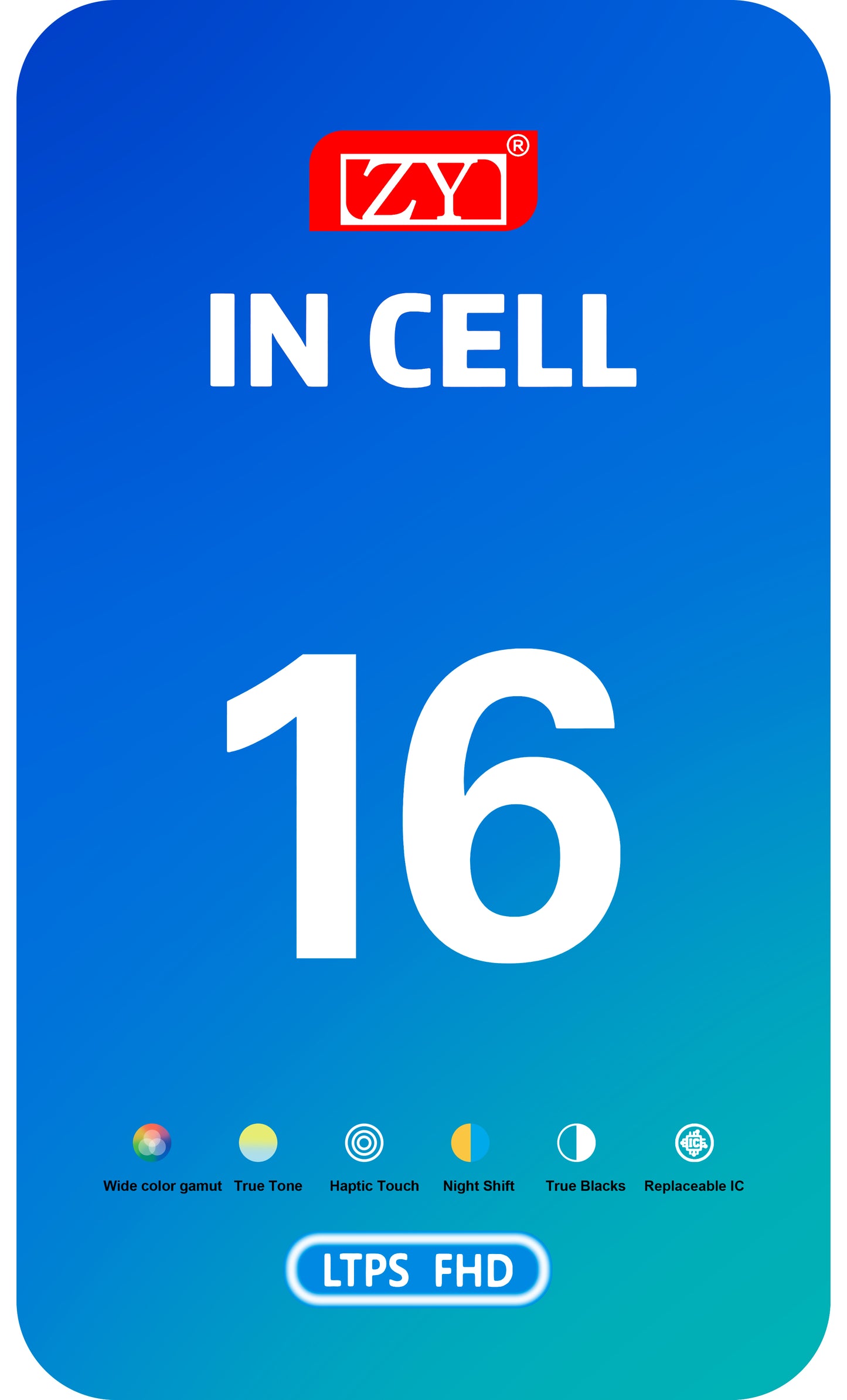Ekran sa dodirnim ekranom ZY za Apple iPhone 16, sa ramom, LCD In-Cell IC Movable verzija, Crni