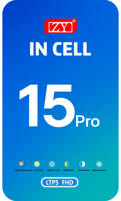 Ekran sa Touchscreen ZY za Apple iPhone 15 Pro, sa Ramom, Verzija LCD In-Cell IC Movable, Crna