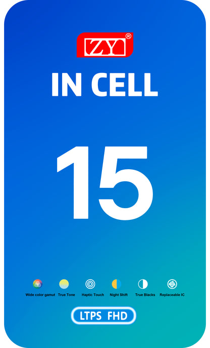 Display sa Touchscreenom ZY za Apple iPhone 15, sa Ramom, LCD In-Cell IC Movable verzija, Crni
