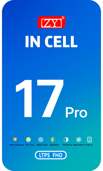 Display sa Touchscreenom ZY za Apple iPhone 17 Pro, sa Ramom, LCD In-Cell IC Movable verzija, Crni