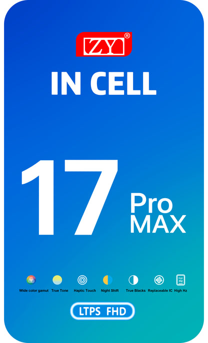Ekran sa dodirnim ekranom ZY za Apple iPhone 17 Pro Max, sa ramom, LCD In-Cell IC Movable verzija, Crni