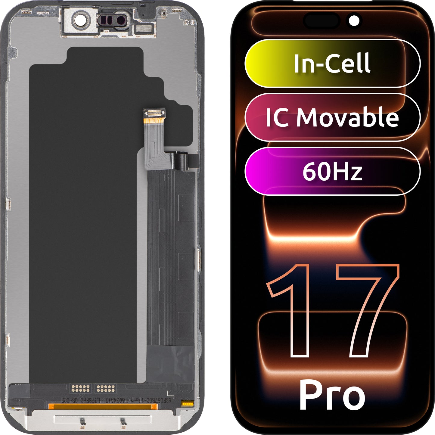 Display sa Touchscreenom ZY za Apple iPhone 17 Pro, sa Ramom, LCD In-Cell IC Movable verzija, Crni