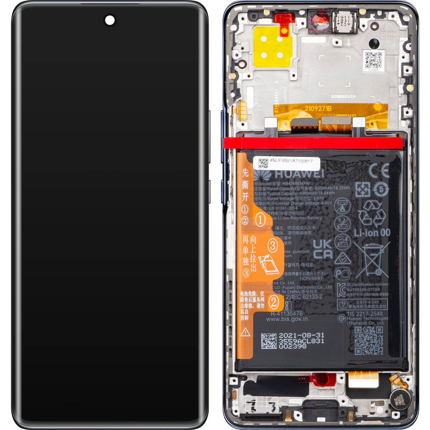 Zaslon s dodirnim ekranom Huawei nova 9, s okvirom i baterijom, crni, servisni paket 02354NUJ