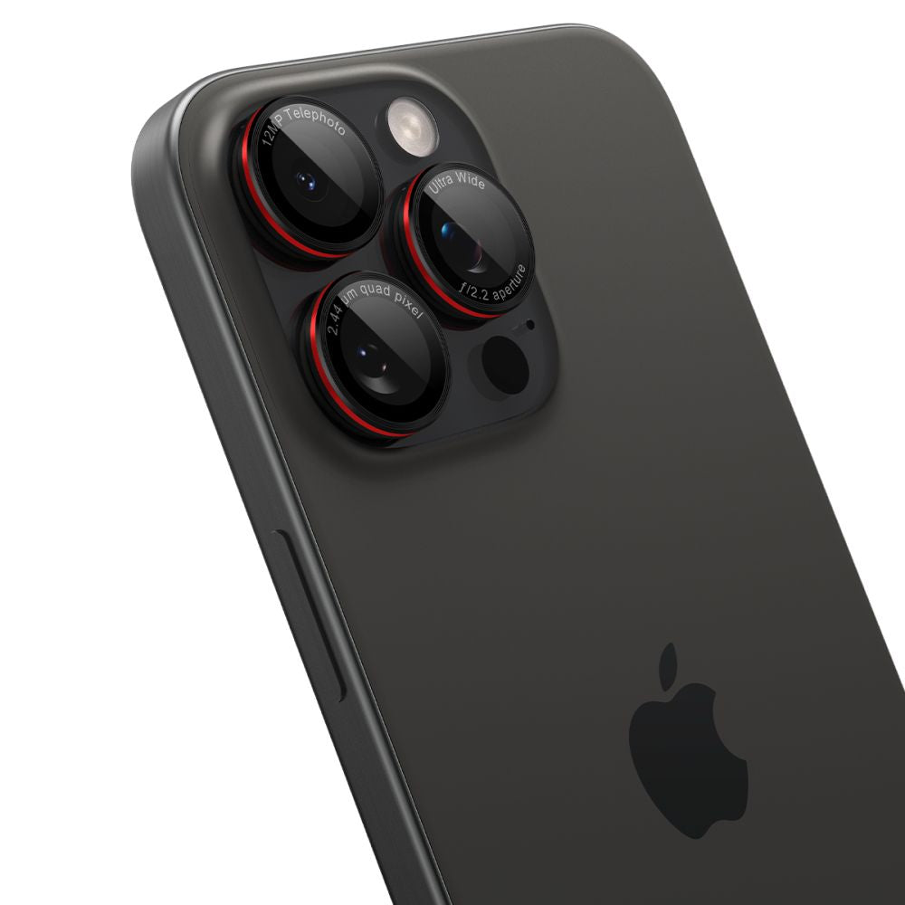 Folija za zaštitu zadnje kamere Spigen EZ FIT za Apple iPhone 16 Pro Max / 16 Pro / 15 Pro Max, Kaljeno staklo, Set od 2 komada, Crna AGL05217