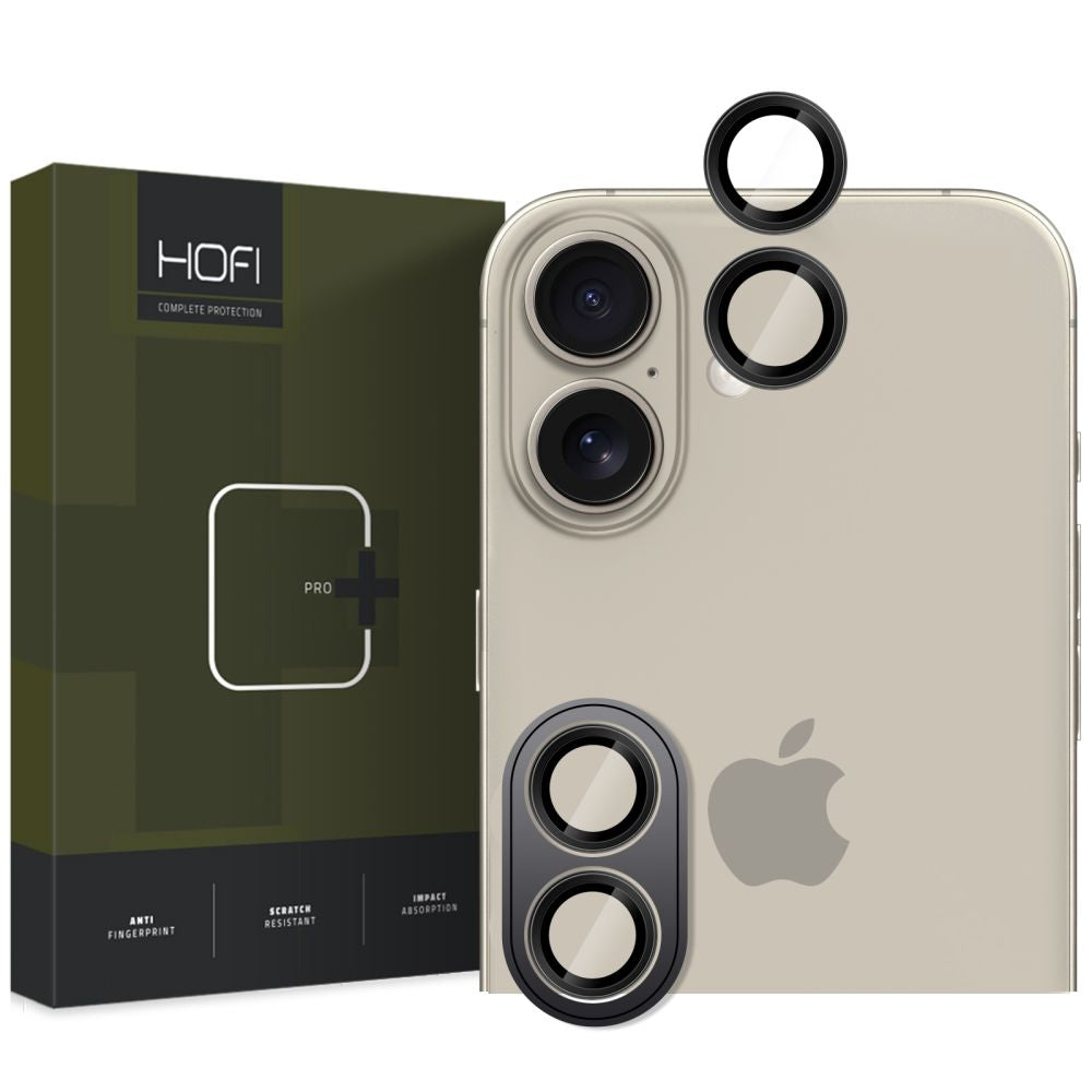 Folija za zaštitu zadnje kamere HOFI CamRing PRO+ za Apple iPhone 16 Plus / 16, Kaljeno staklo, Crna
