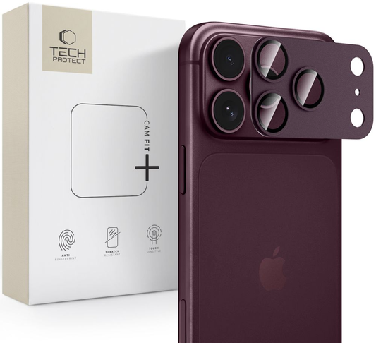 Zaštitna folija za zadnju kameru Tech-Protect CamFull Fit+ za Apple iPhone 18 Pro, Kaljeno staklo, Bordo