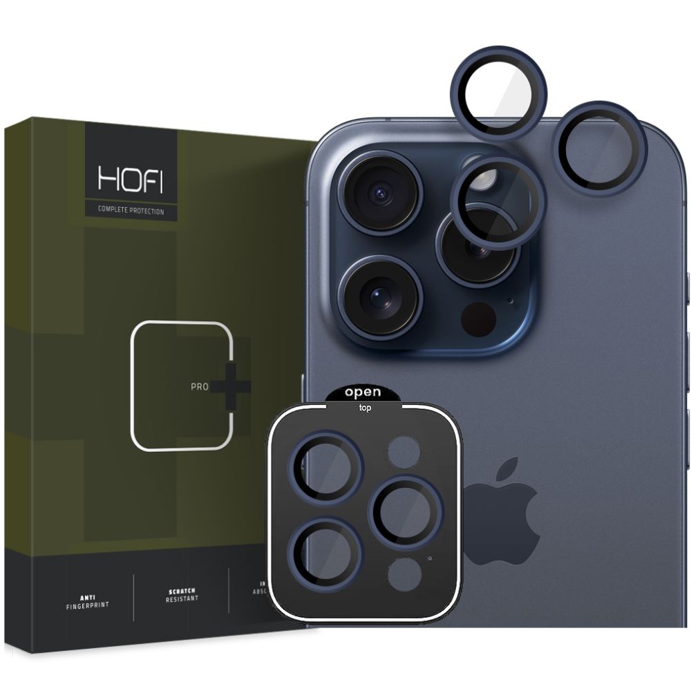 Zaštitna folija za stražnju kameru HOFI CamRing PRO+ za Apple iPhone 15 Pro Max / 15 Pro, Kaljeno staklo, Tamnoplava