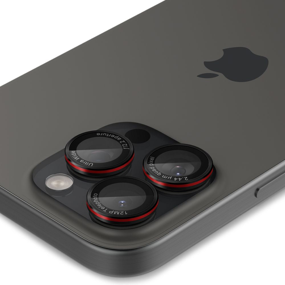 Folija za zaštitu zadnje kamere Spigen EZ FIT za Apple iPhone 16 Pro Max / 16 Pro / 15 Pro Max, Kaljeno staklo, Set od 2 komada, Crna AGL05217