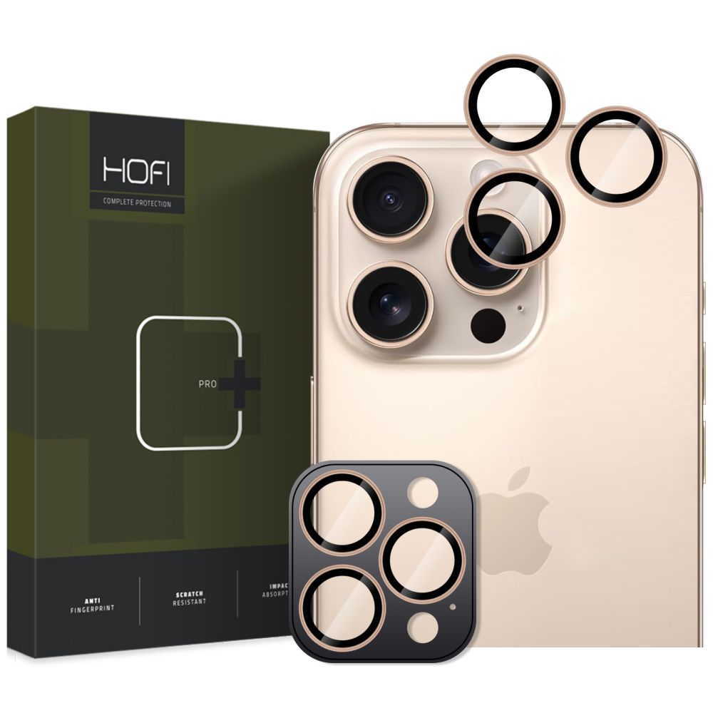 Folija za zaštitu zadnje kamere HOFI CamRing PRO+ za Apple iPhone 16 Pro Max / 16 Pro, Kaljeno staklo, Zlatna