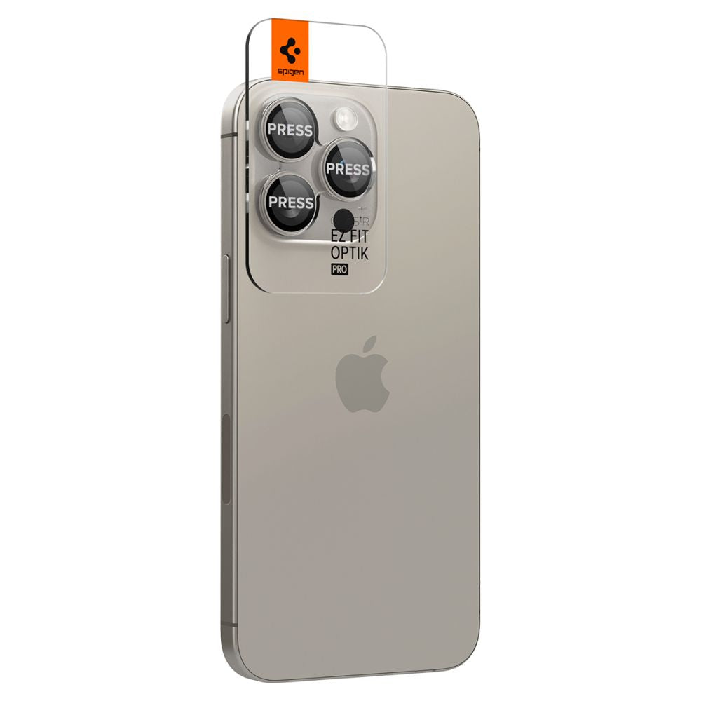 Folija za zaštitu zadnje kamere Spigen EZ FIT za Apple iPhone 15 Pro Max / 15 Pro, Kaljeno staklo, Set od 2 komada, Siva AGL07163