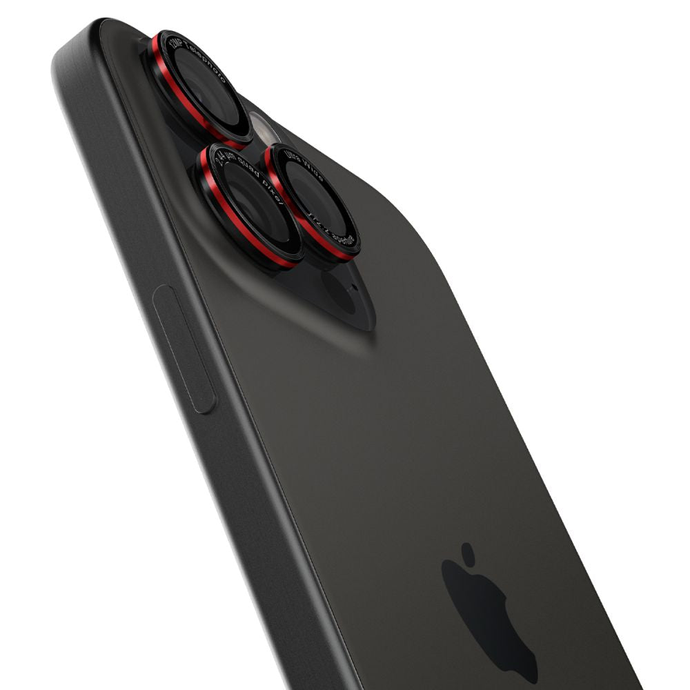 Folija za zaštitu zadnje kamere Spigen EZ FIT za Apple iPhone 16 Pro Max / 16 Pro / 15 Pro Max, Kaljeno staklo, Set od 2 komada, Crna AGL05217