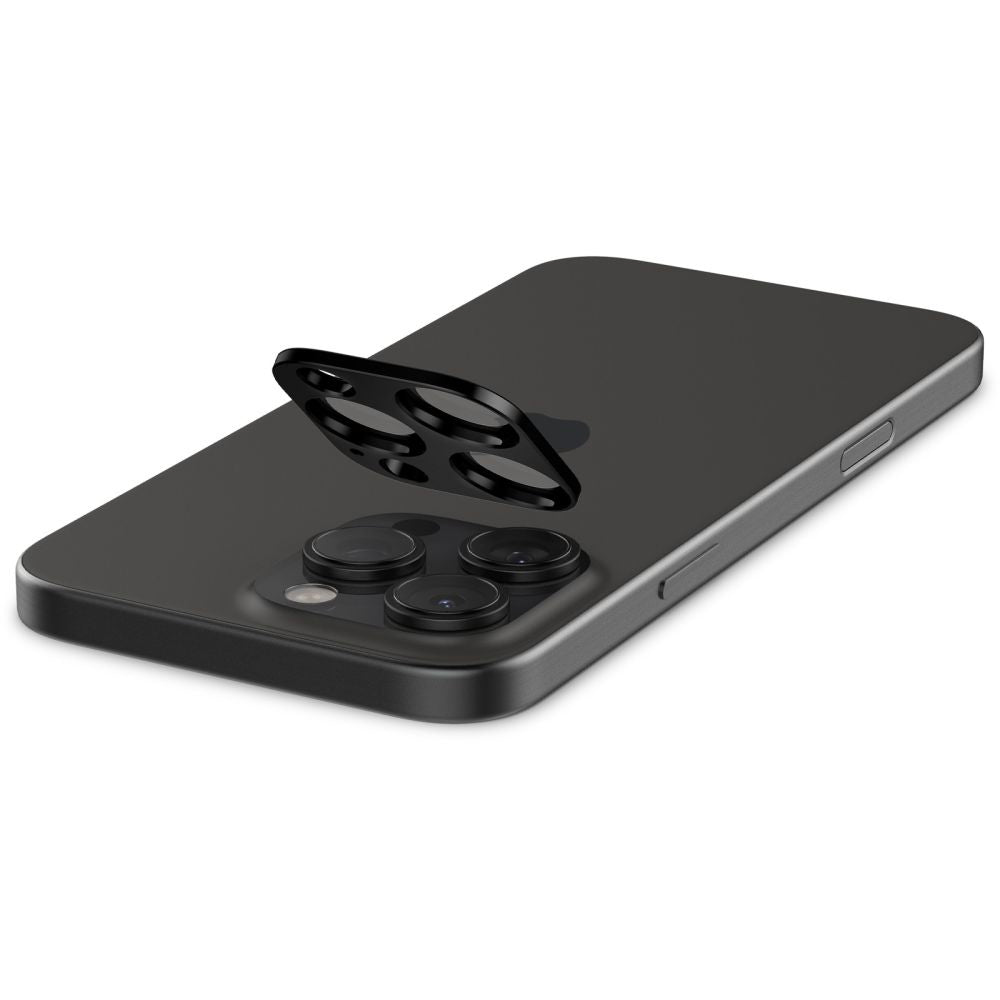 Folija za zaštitu zadnje kamere Spigen Optik za Apple iPhone 15 Pro Max / 15 Pro, Kaljeno staklo, Pun lepak, Set od 2 komada, Crna AGL05273
