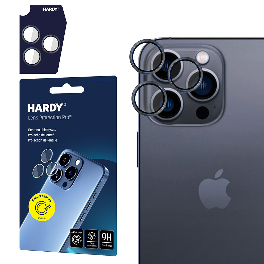 Zaštitna folija za zadnju kameru 3MK Hardy Protection Pro za Apple iPhone 16 Pro Max / 16 Pro, Kaljeno staklo, Crna