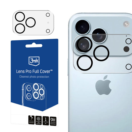Folija za zaštitu zadnje kamere 3MK Pro Full Cover za Apple iPhone 17 Pro Max, Kaljeno staklo, Crna