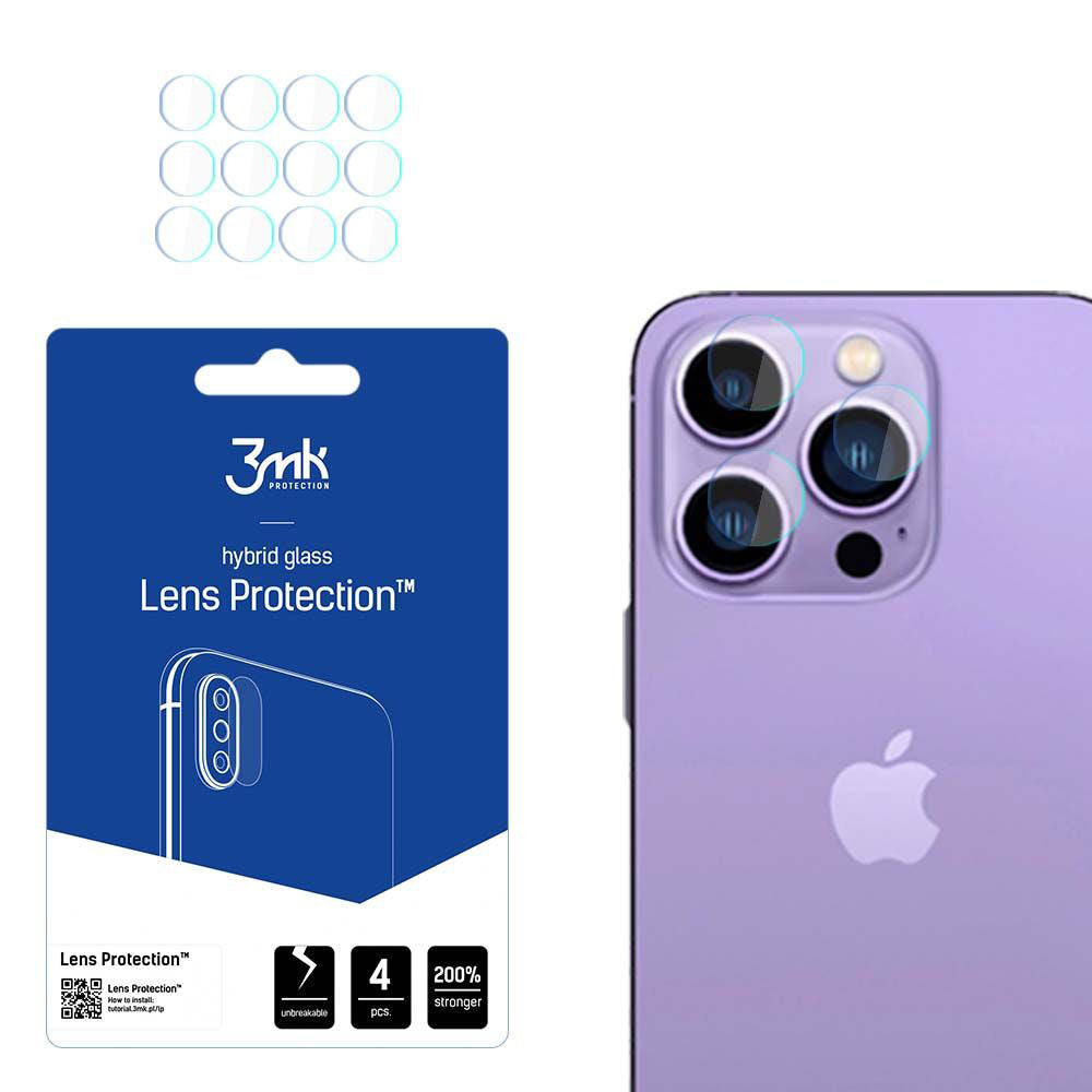 Zaštitna folija za zadnju kameru 3MK Protection za Apple iPhone 14 Pro Max / 14 Pro, Fleksibilno staklo, Set od 4 komada, Providna