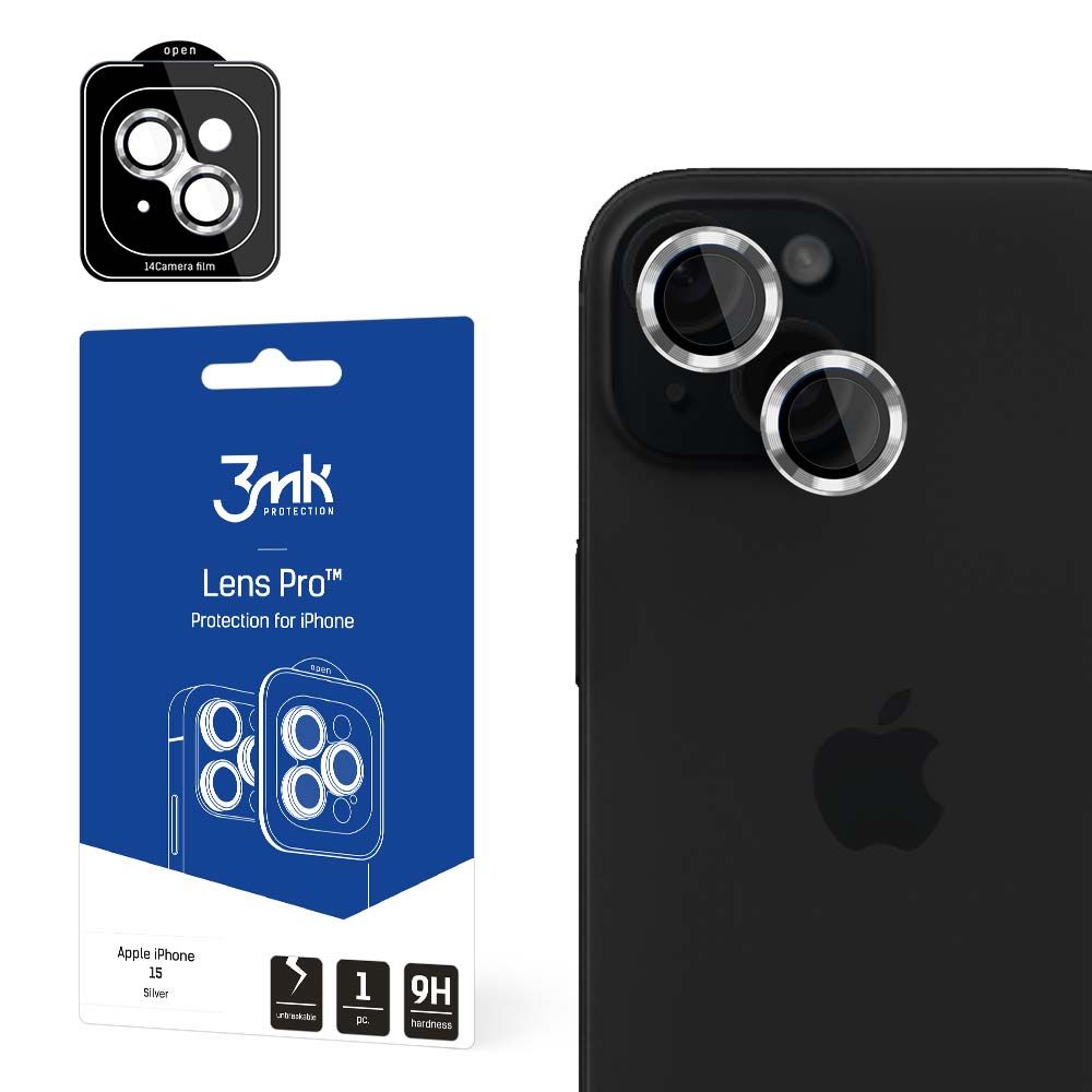 Zaštitna folija za zadnju kameru 3MK Protection Pro za Apple iPhone 15, Kaljeno staklo, Srebrna