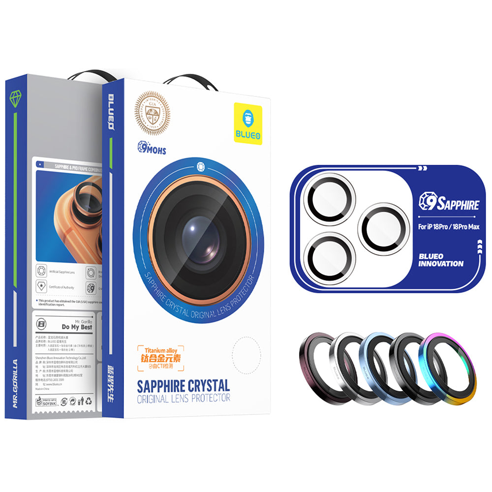 Zaštitno staklo za zadnju kameru Blueo Sapphire Crystal za Apple iPhone 18 Pro / 18 Pro Max, kaljeno staklo, crno
