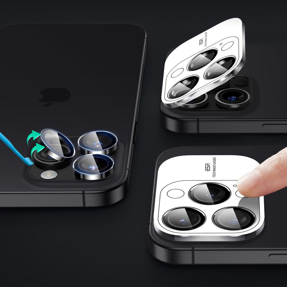 Folija za zaštitu zadnje kamere ESR Armorite za Apple iPhone 17 Pro Max / 17 Pro / 16 Pro Max / 16 Pro, Kaljeno staklo, Crna