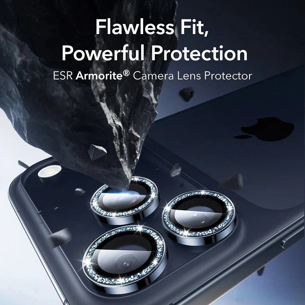 Folija za zaštitu zadnje kamere ESR Glitter Diamond Armorite za Apple iPhone 17 Pro Max / 17 Pro, Kaljeno staklo, Full Glue, Plava