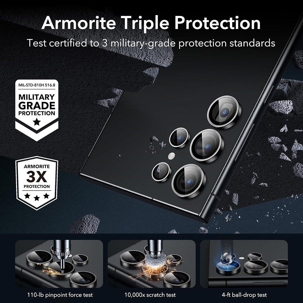 Folija za zaštitu zadnje kamere ESR za Samsung Galaxy S24 Ultra S928, Kaljeno staklo, Set 2 komada, Crna