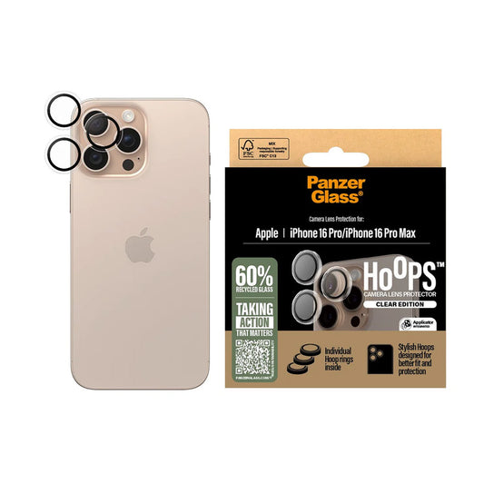 Folija za zaštitu zadnje kamere PanzerGlass Hoops za Apple iPhone 16 Pro Max / 16 Pro, Kaljeno staklo, Providna