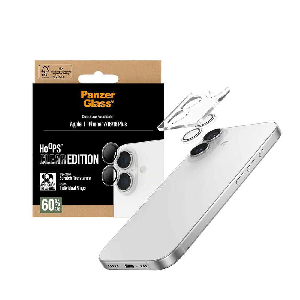 Folija za zaštitu zadnje kamere PanzerGlass Hoops za Apple iPhone 17 / 16 Plus / 16, Kaljeno staklo, Providno