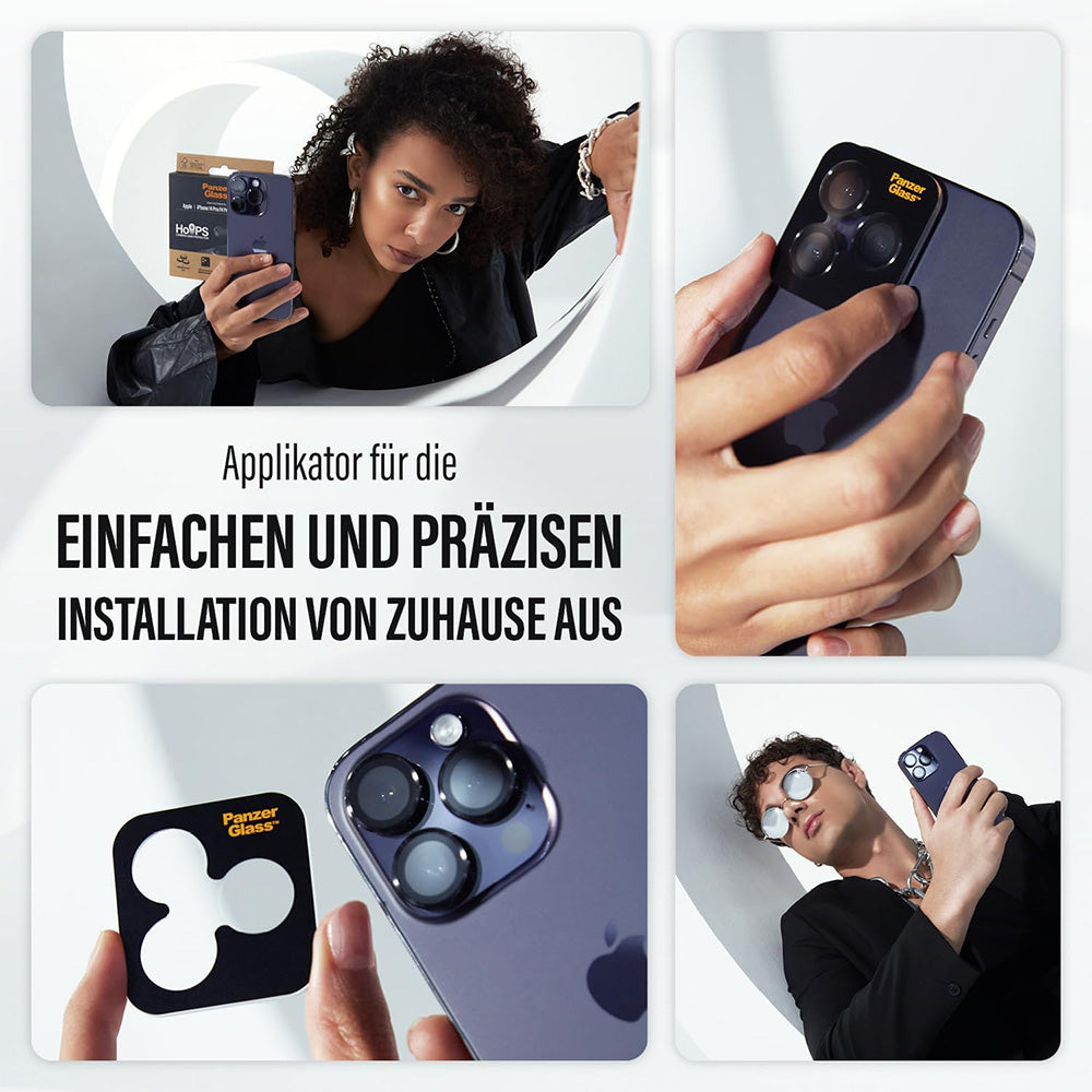 Zaštitna folija za zadnju kameru PanzerGlass Hoops za Apple iPhone 17 Pro Max / 17 Pro / 16 Pro Max / 16 Pro, Kaljeno staklo, Crna