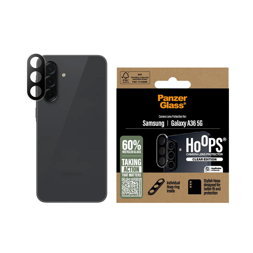 Folija za zaštitu zadnje kamere PanzerGlass Hoops za Samsung Galaxy A36 A366, Kaljeno staklo, Providna