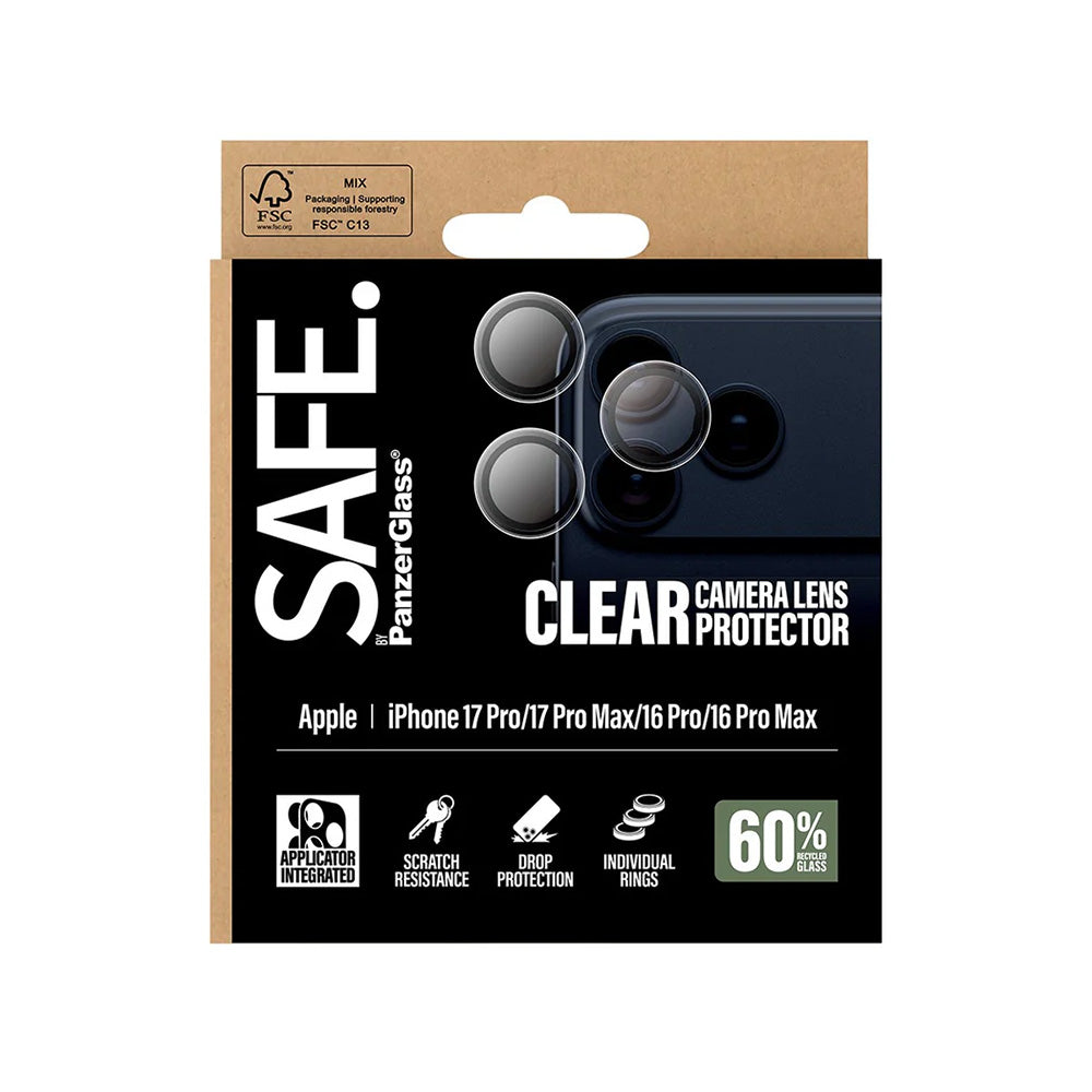 Folija za zaštitu zadnje kamere PanzerGlass Safe. za Apple iPhone 17 Pro Max / 17 Pro / 16 Pro Max / 16 Pro, Kaljeno staklo, Providno