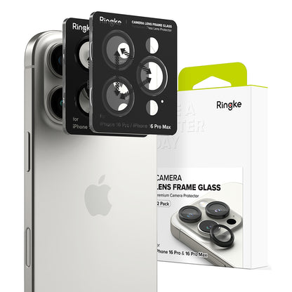 Folija za zaštitu zadnje kamere Ringke za Apple iPhone 16 Pro Max / 16 Pro, Kaljeno staklo, Set 2 komada, Crna