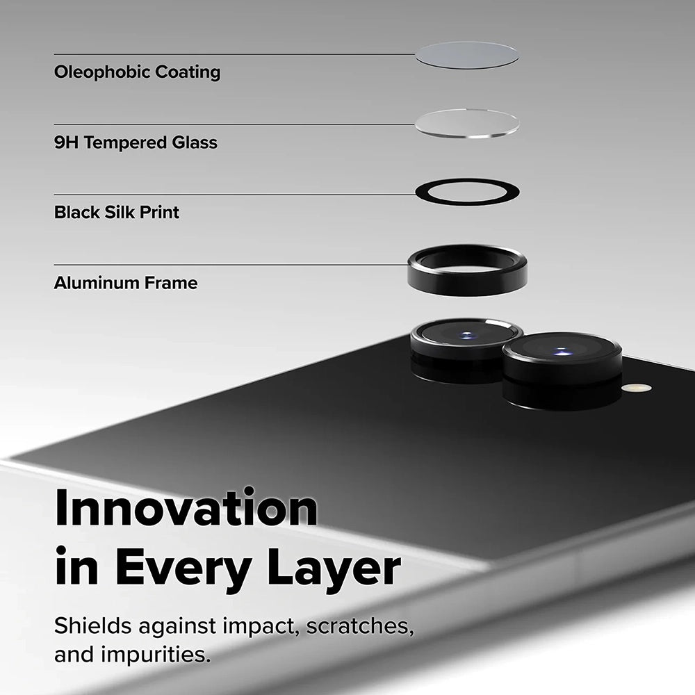 Zaštitna folija za zadnju kameru Ringke za Samsung Galaxy Z Flip8 F776, Kaljeno staklo, Set od 2 komada, Crna