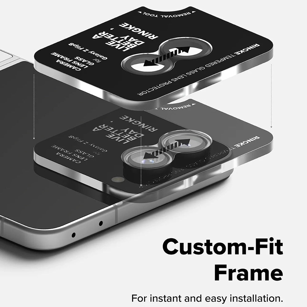 Zaštitna folija za zadnju kameru Ringke za Samsung Galaxy Z Flip8 F776, Kaljeno staklo, Set od 2 komada, Crna